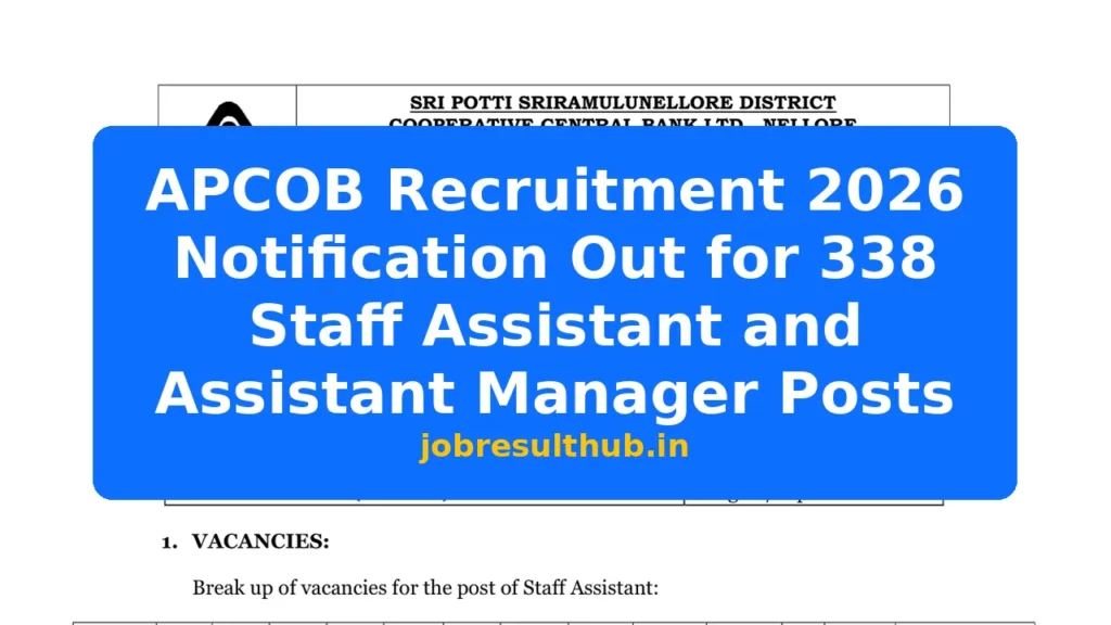 APCOB Recruitment 2026 Notification Out for 338 Staff Assistant and Assistant Manager Posts - 2026 Posts