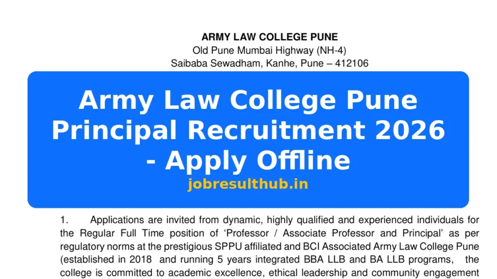 Army Law College Pune Principal Recruitment 2026 - Apply Offline - 2026 Posts