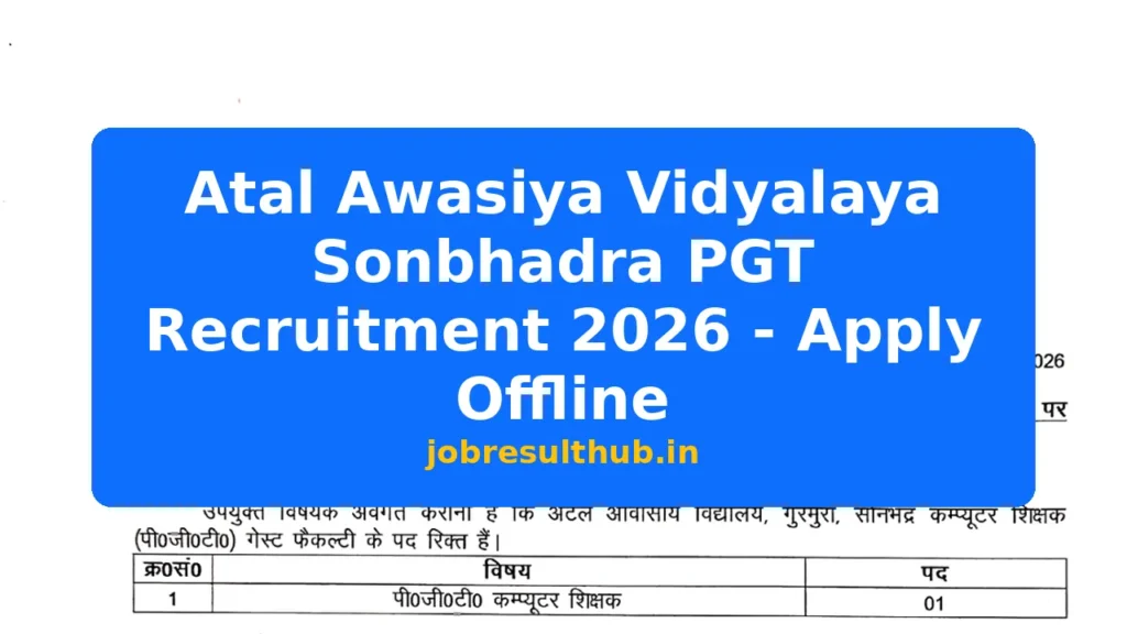 Atal Awasiya Vidyalaya Sonbhadra PGT Recruitment 2026 - Apply Offline - 2026 Posts