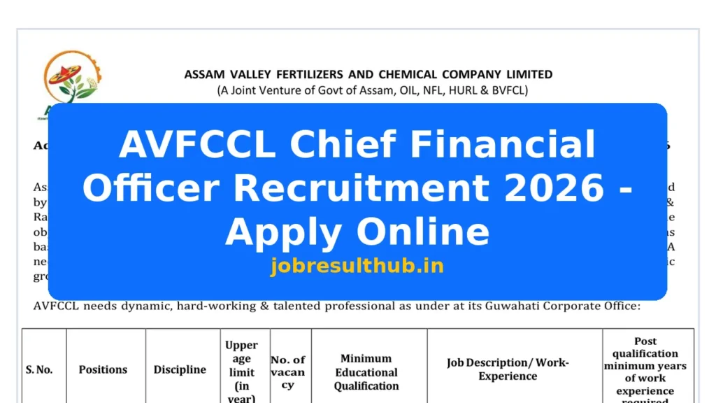 AVFCCL Chief Financial Officer Recruitment 2026 - Apply Online - 1 Posts