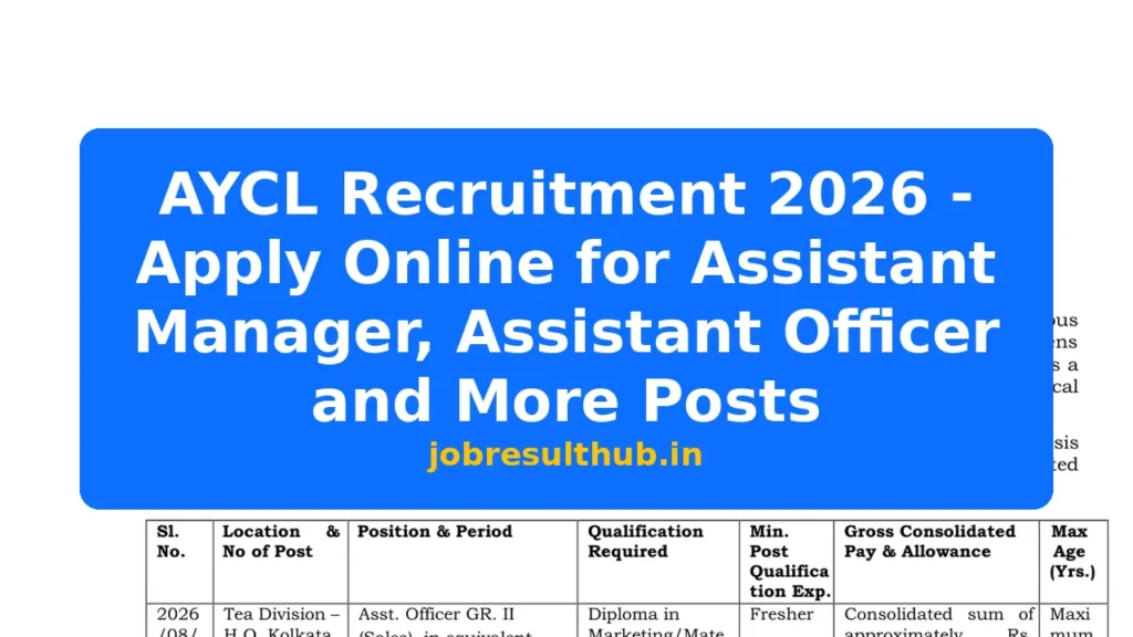 AYCL Recruitment 2026 - Apply Online for Assistant Manager, Assistant Officer and More Posts - 2026 Posts