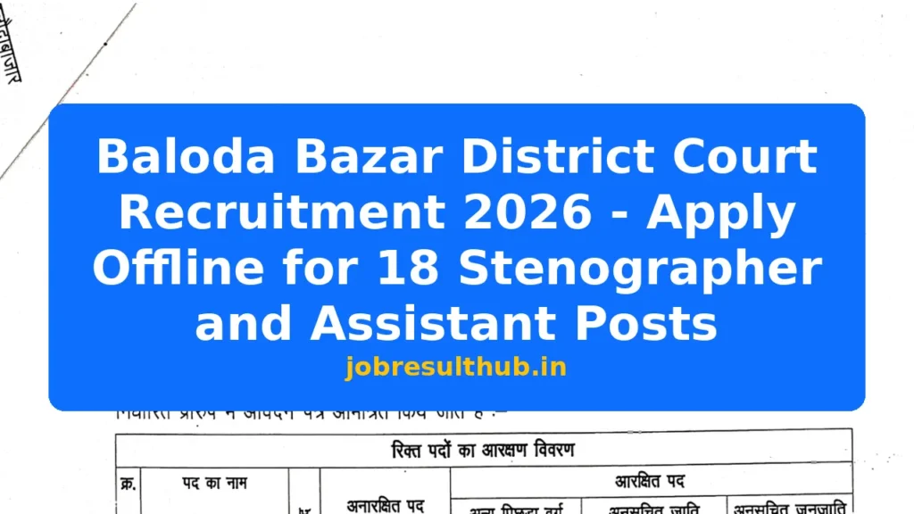 Baloda Bazar District Court Recruitment 2026 - Apply Offline for 18 Stenographer and Assistant Posts - 2026 Posts