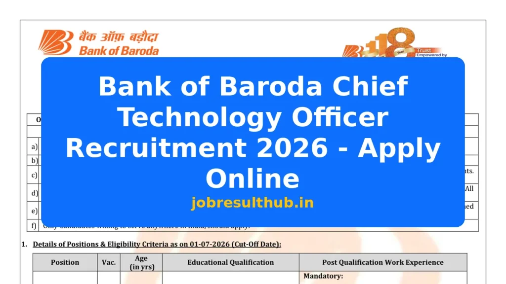 Bank of Baroda Chief Technology Officer Recruitment 2026 - Apply Online - 2026 Posts