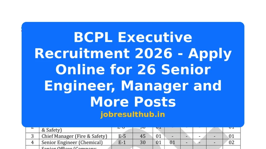 BCPL Executive Recruitment 2026 - Apply Online for 26 Senior Engineer, Manager and More Posts - 2026 Posts