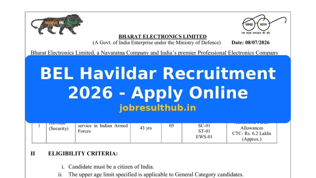 BEL Havildar Recruitment 2026 - Apply Online - 2026 Posts