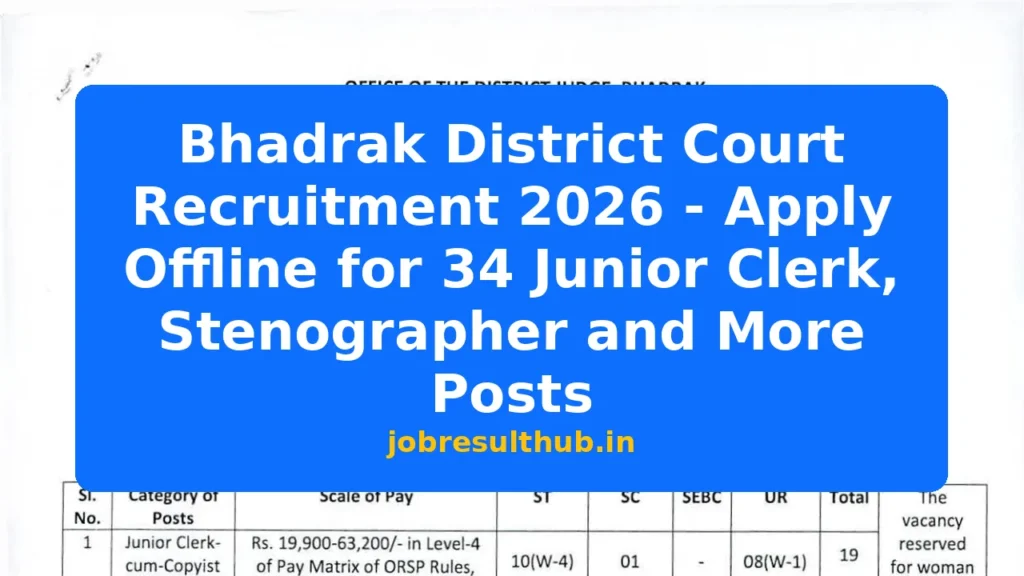 Bhadrak District Court Recruitment 2026 - Apply Offline for 34 Junior Clerk, Stenographer and More Posts - 34 Posts