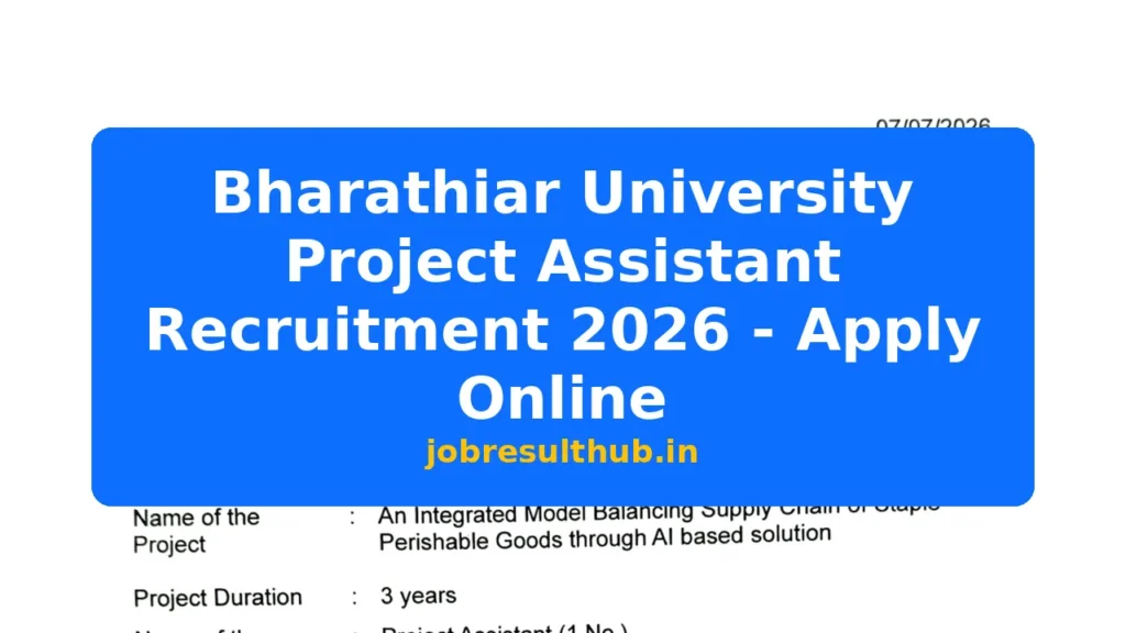 Bharathiar University Project Assistant Recruitment 2026 - Apply Online - 1 Posts