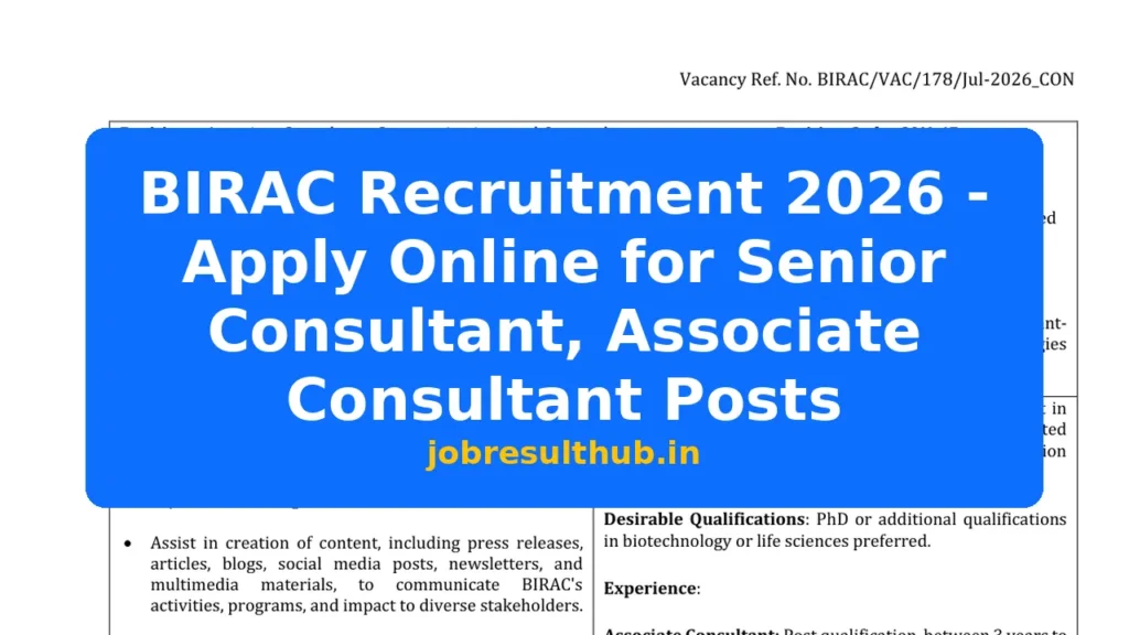 BIRAC Recruitment 2026 - Apply Online for Senior Consultant, Associate Consultant Posts - 2026 Posts