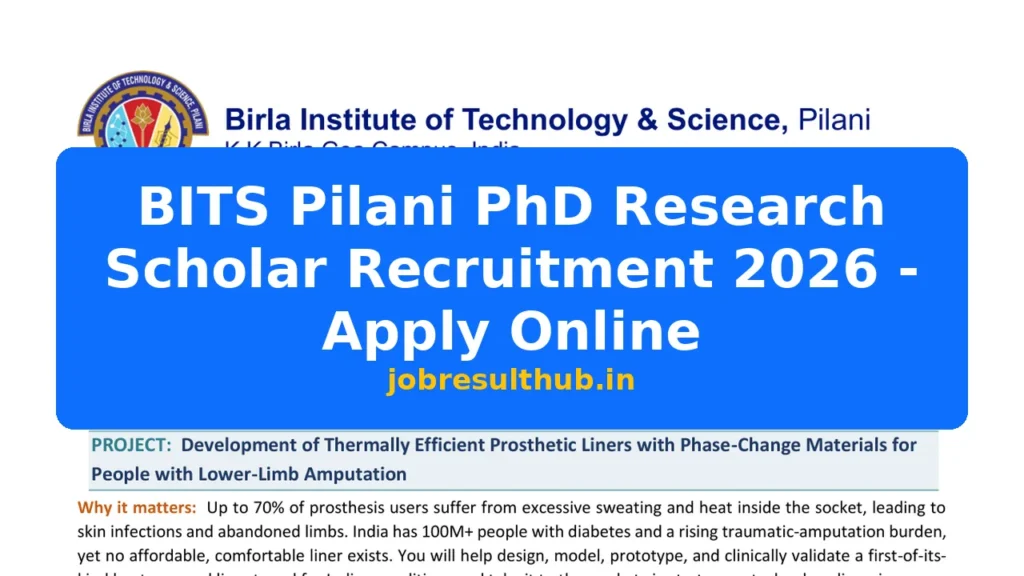 BITS Pilani PhD Research Scholar Recruitment 2026 - Apply Online - 2026 Posts