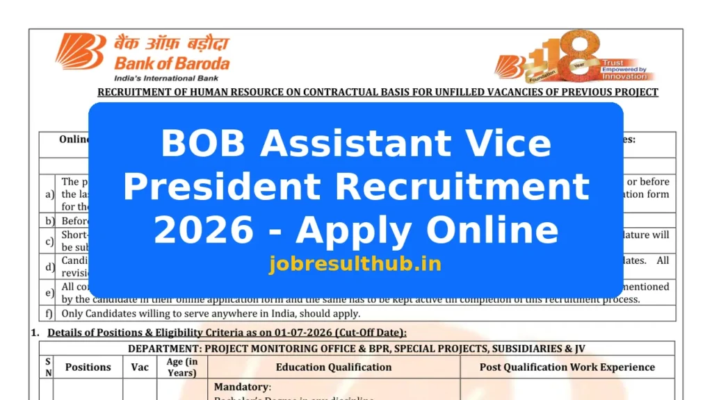 BOB Assistant Vice President Recruitment 2026 - Apply Online - 2026 Posts