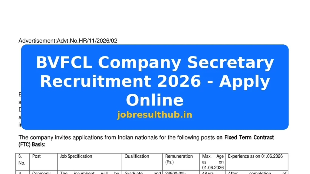 BVFCL Company Secretary Recruitment 2026 - Apply Online - 2026 Posts