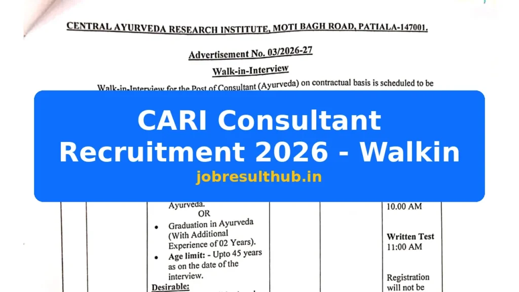 CARI Consultant Recruitment 2026 - Walkin - 2026 Posts