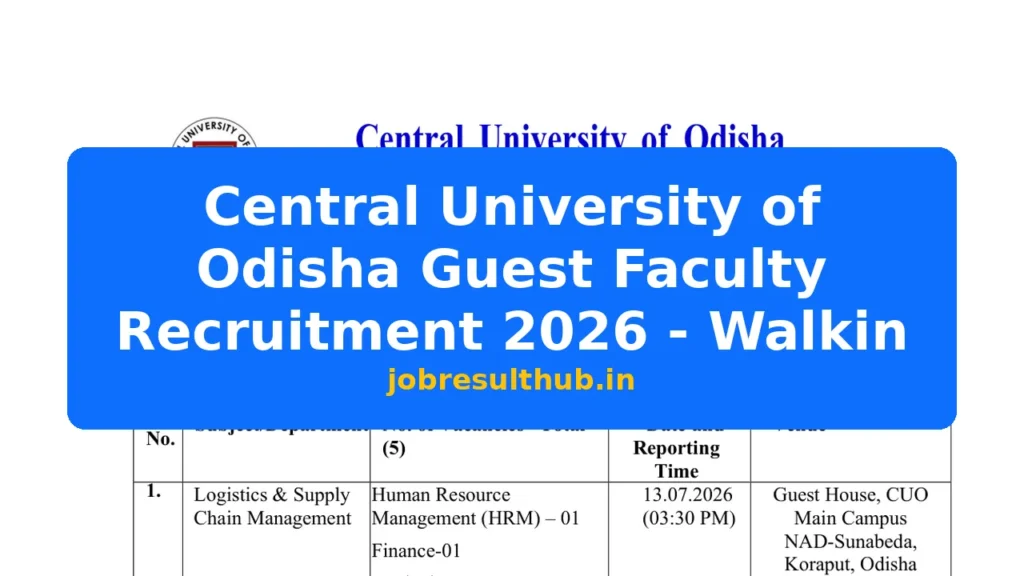 Central University of Odisha Guest Faculty Recruitment 2026 - Walkin - 2026 Posts