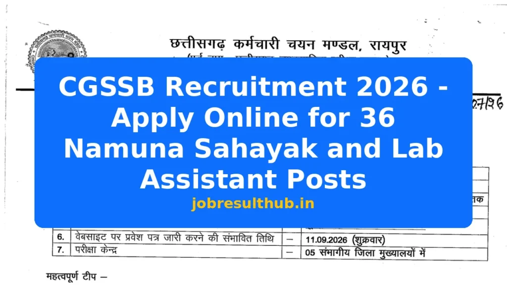 CGSSB Recruitment 2026 - Apply Online for 36 Namuna Sahayak and Lab Assistant Posts - 36 Posts