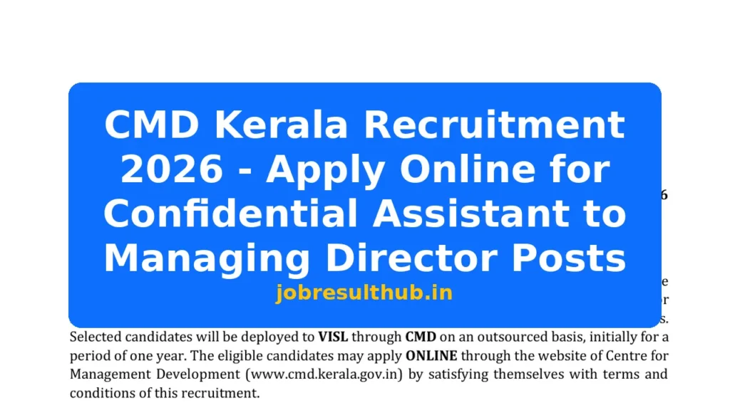 CMD Kerala Recruitment 2026 - Apply Online for Confidential Assistant to Managing Director Posts - 2026 Posts