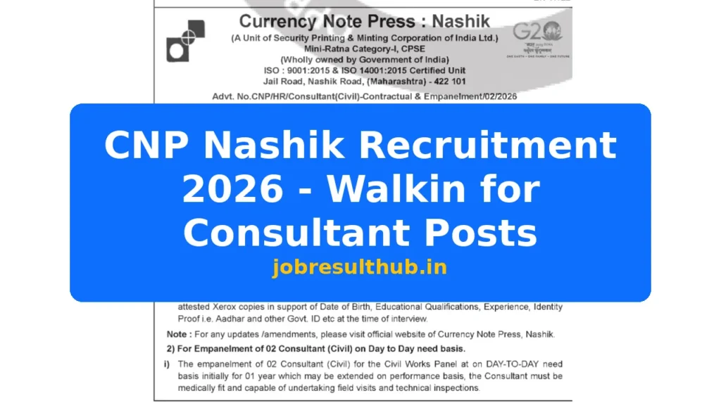 CNP Nashik Recruitment 2026 - Walkin for Consultant Posts - 2026 Posts