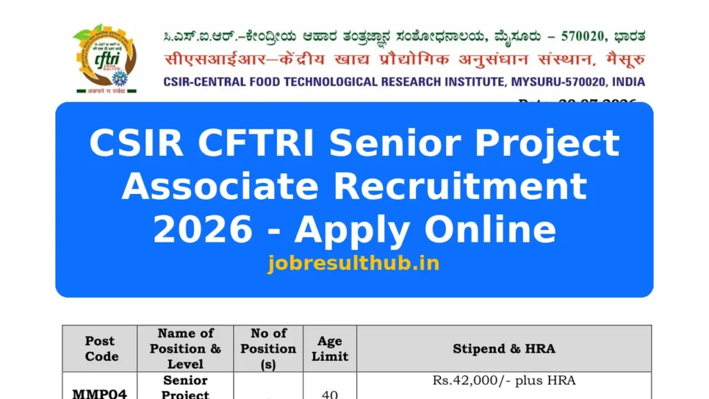 CSIR CFTRI Senior Project Associate Recruitment 2026 - Apply Online - 2026 Posts