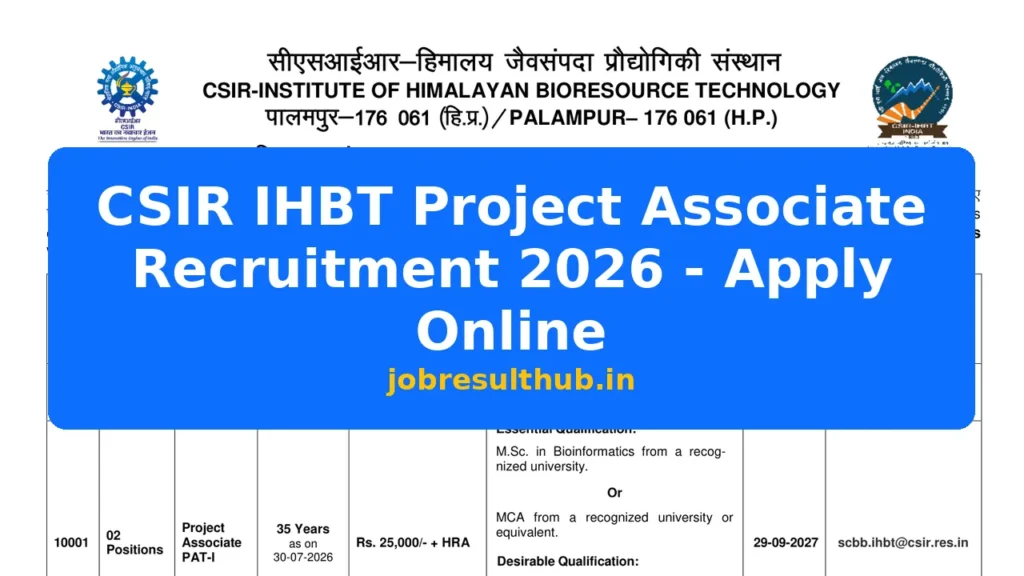 CSIR IHBT Project Associate Recruitment 2026 - Apply Online - 2026 Posts