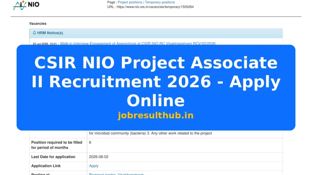CSIR NIO Project Associate II Recruitment 2026 - Apply Online - 2026 Posts