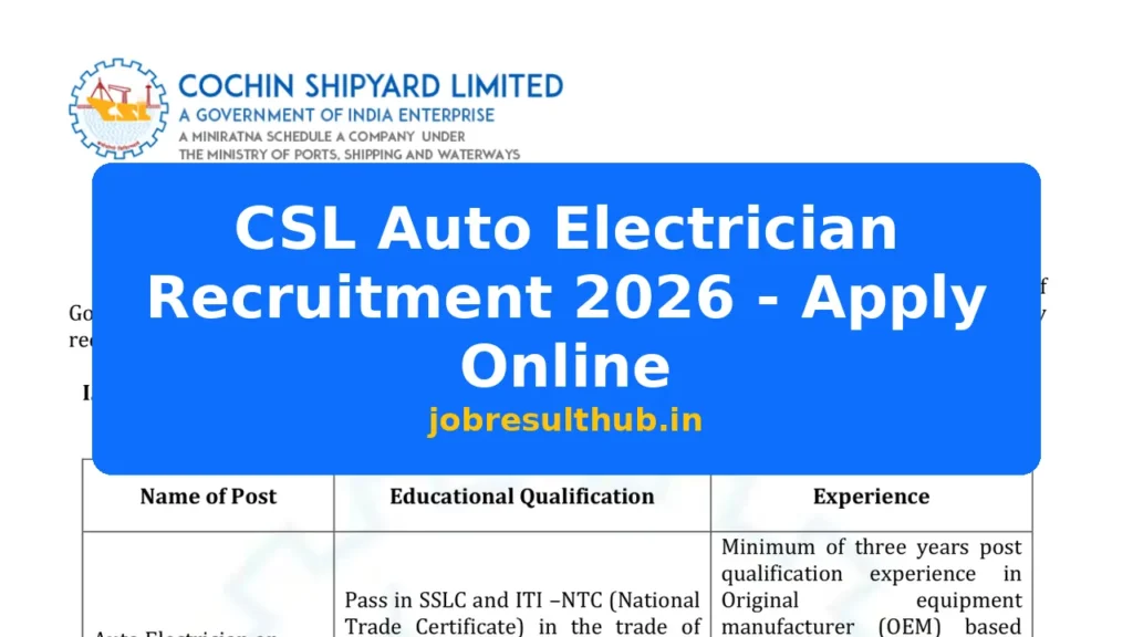 CSL Auto Electrician Recruitment 2026 - Apply Online - 2026 Posts