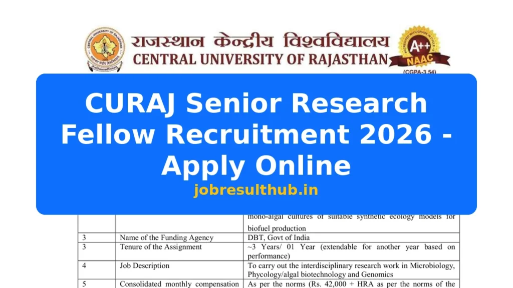 CURAJ Senior Research Fellow Recruitment 2026 - Apply Online - 2026 Posts