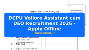 DCPU Vellore Assistant cum DEO Recruitment 2026 - Apply Offline - 2026 Posts
