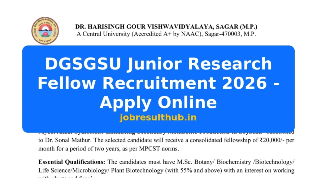 DGSGSU Junior Research Fellow Recruitment 2026 - Apply Online - 2026 Posts