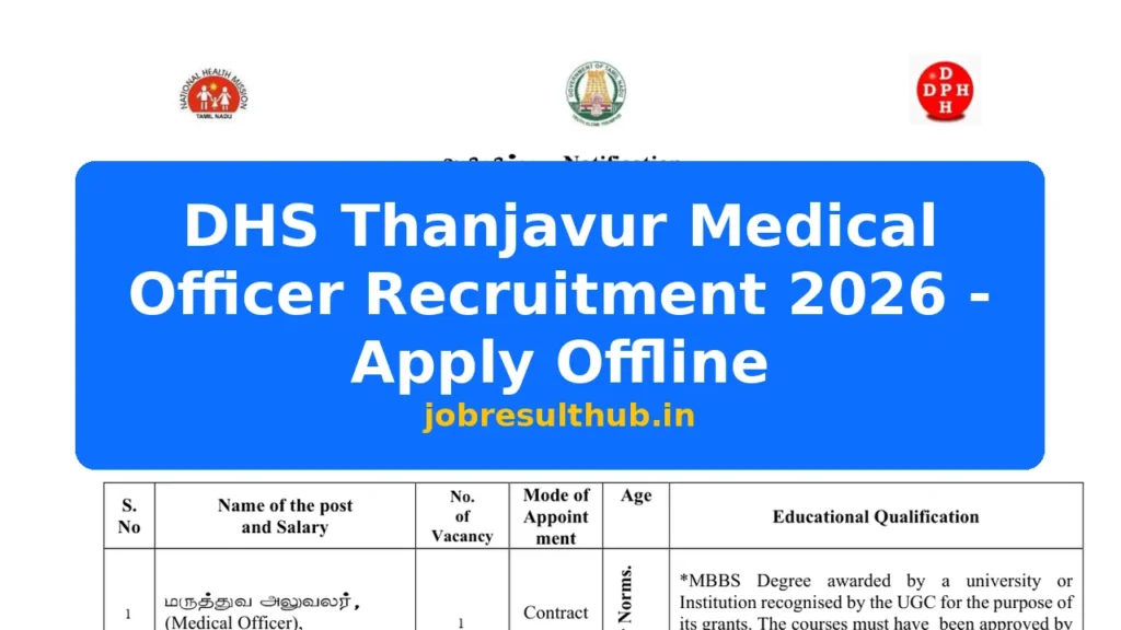 DHS Thanjavur Medical Officer Recruitment 2026 - Apply Offline - 2026 Posts
