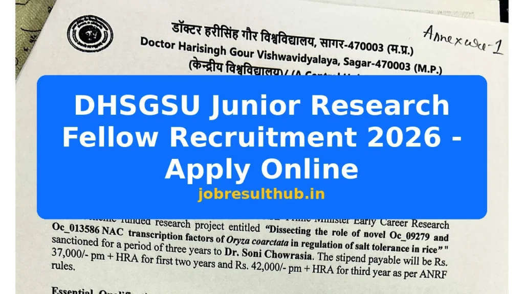 DHSGSU Junior Research Fellow Recruitment 2026 - Apply Online - 2026 Posts