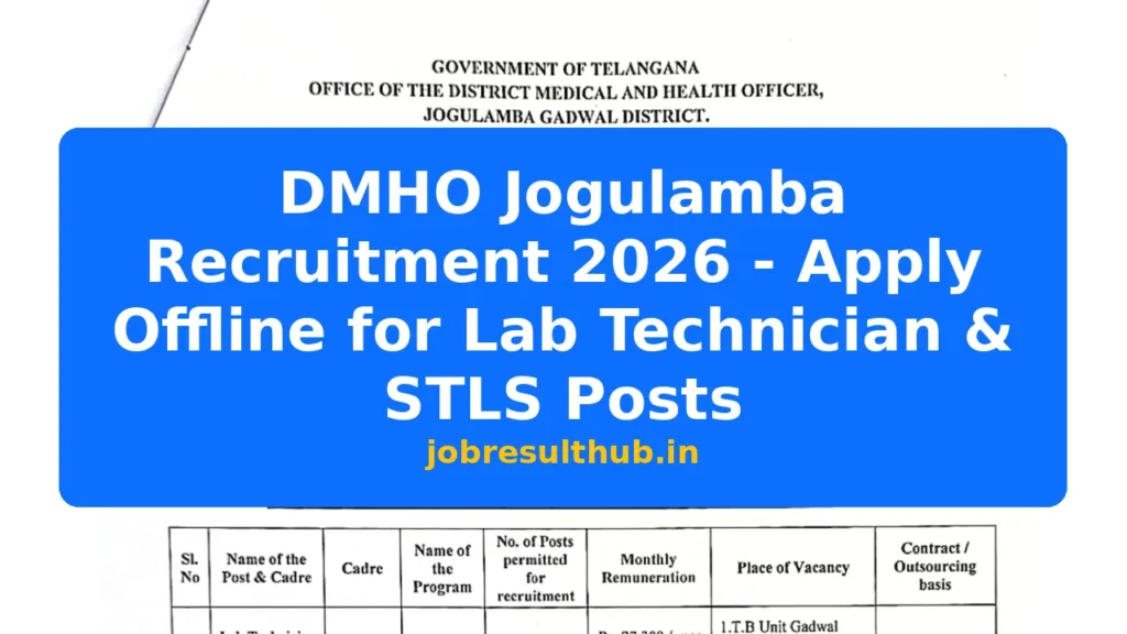 DMHO Jogulamba Recruitment 2026 - Apply Offline for Lab Technician & STLS Posts - 2026 Posts