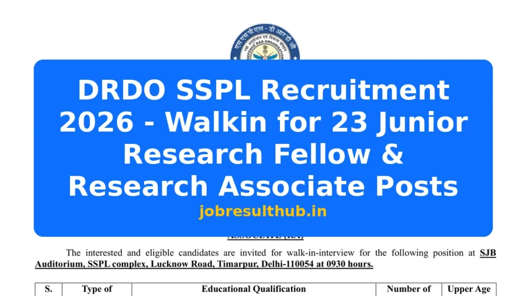 DRDO SSPL Recruitment 2026 - Walkin for 23 Junior Research Fellow & Research Associate Posts - 437 Posts