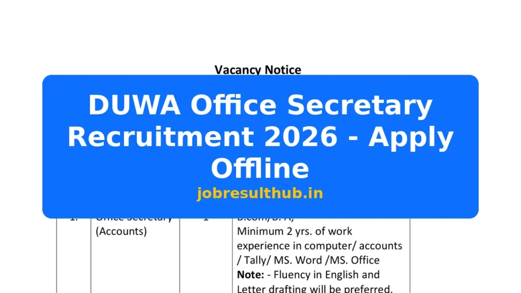 DUWA Office Secretary Recruitment 2026 - Apply Offline - 2026 Posts