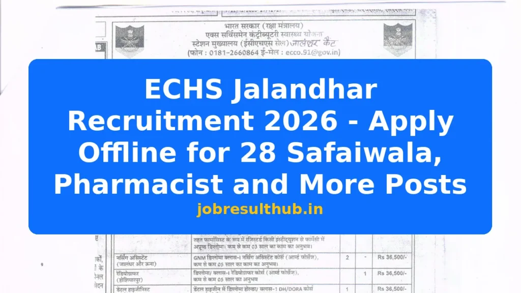 ECHS Jalandhar Recruitment 2026 - Apply Offline for 28 Safaiwala, Pharmacist and More Posts - 2026 Posts