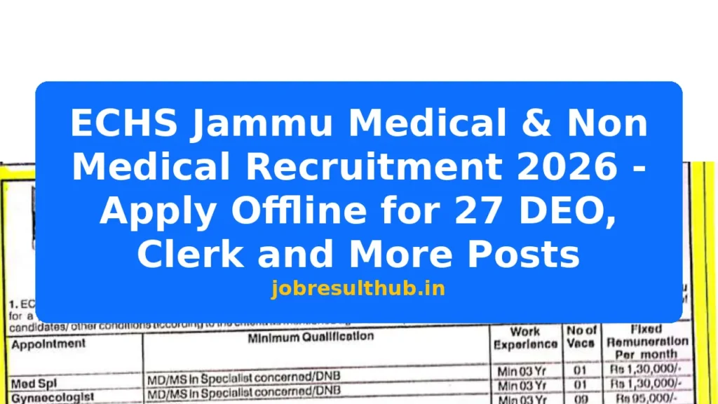 ECHS Jammu Medical & Non Medical Recruitment 2026 - Apply Offline for 27 DEO, Clerk and More Posts - 27 Posts