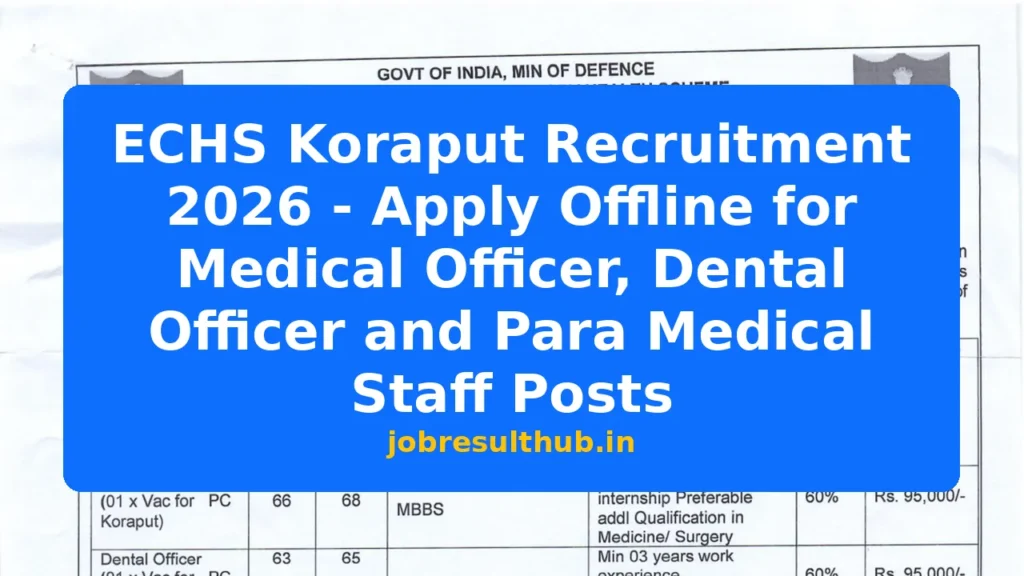 ECHS Koraput Recruitment 2026 - Apply Offline for Medical Officer, Dental Officer and Para Medical Staff Posts - 2026 Posts