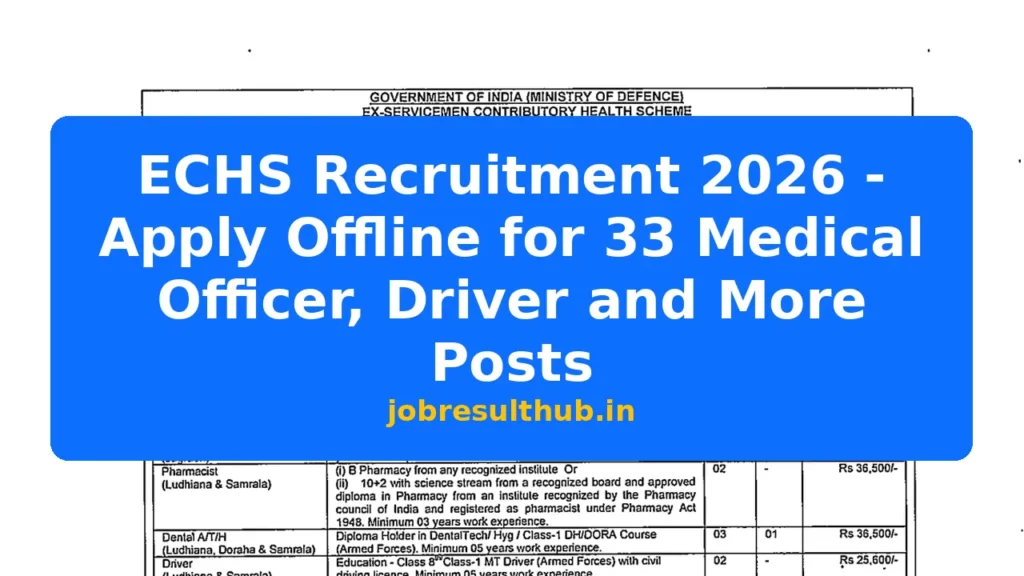 ECHS Recruitment 2026 - Apply Offline for 33 Medical Officer, Driver and More Posts - 2026 Posts
