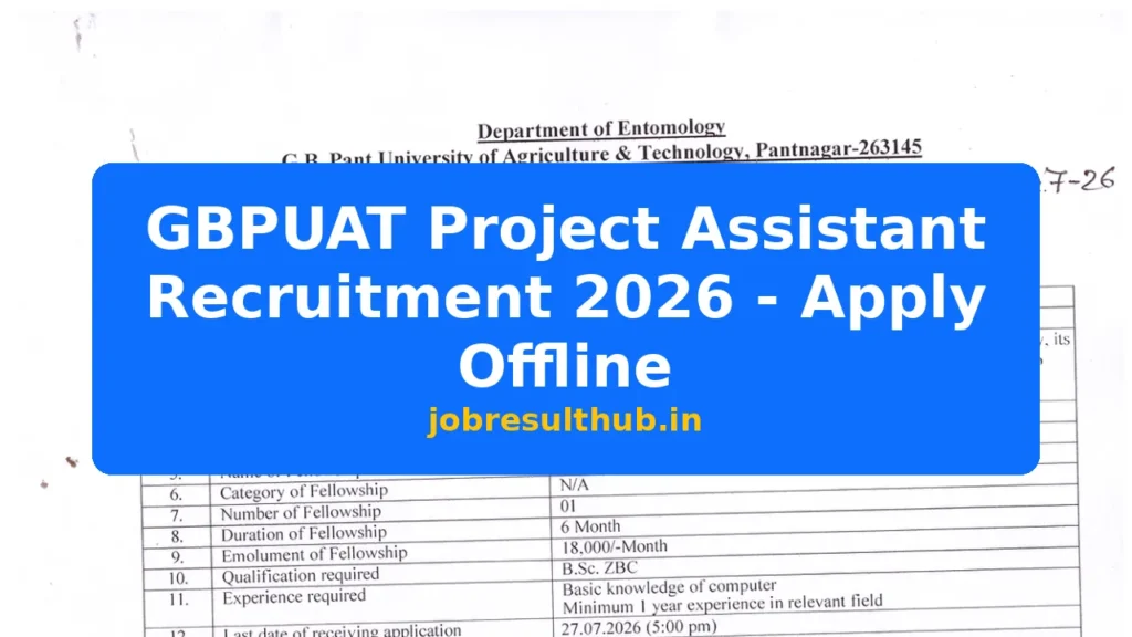 GBPUAT Project Assistant Recruitment 2026 - Apply Offline - 2026 Posts