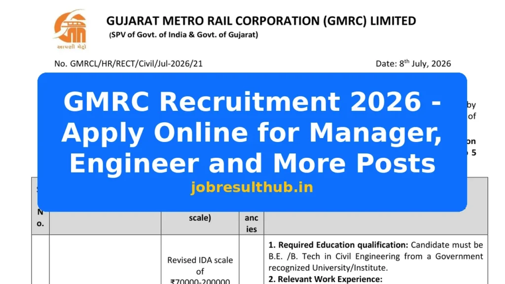 GMRC Recruitment 2026 - Apply Online for Manager, Engineer and More Posts - 2026 Posts