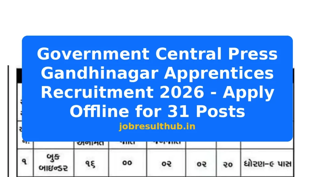 Government Central Press Gandhinagar Apprentices Recruitment 2026 - Apply Offline for 31 Posts - 2026 Posts