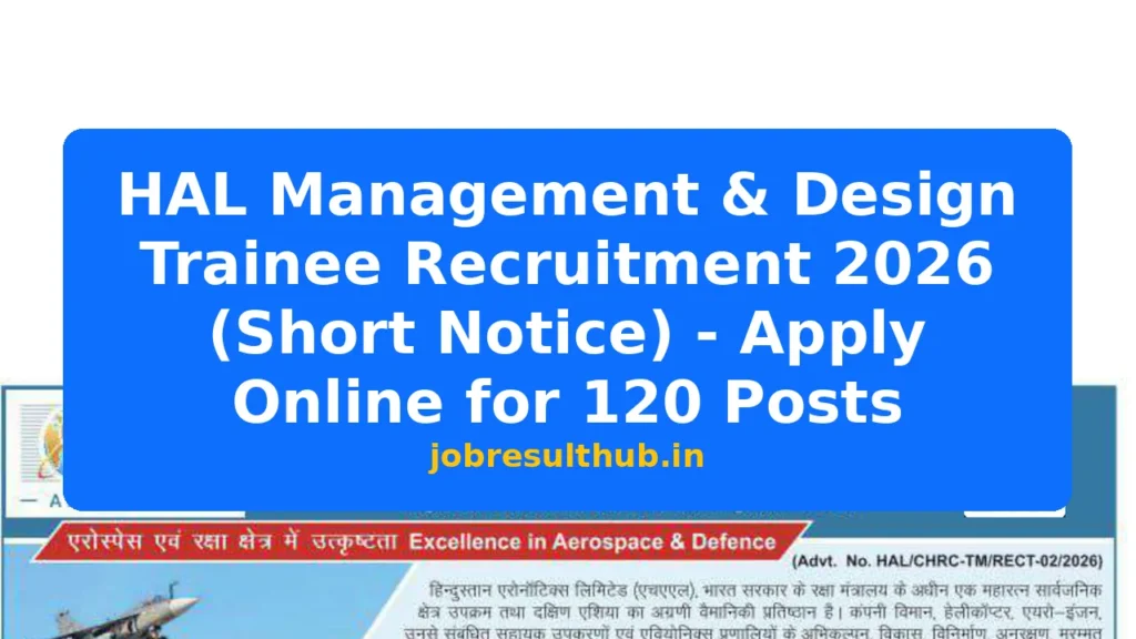 HAL Management & Design Trainee Recruitment 2026 (Short Notice) - Apply Online for 120 Posts - 2026 Posts