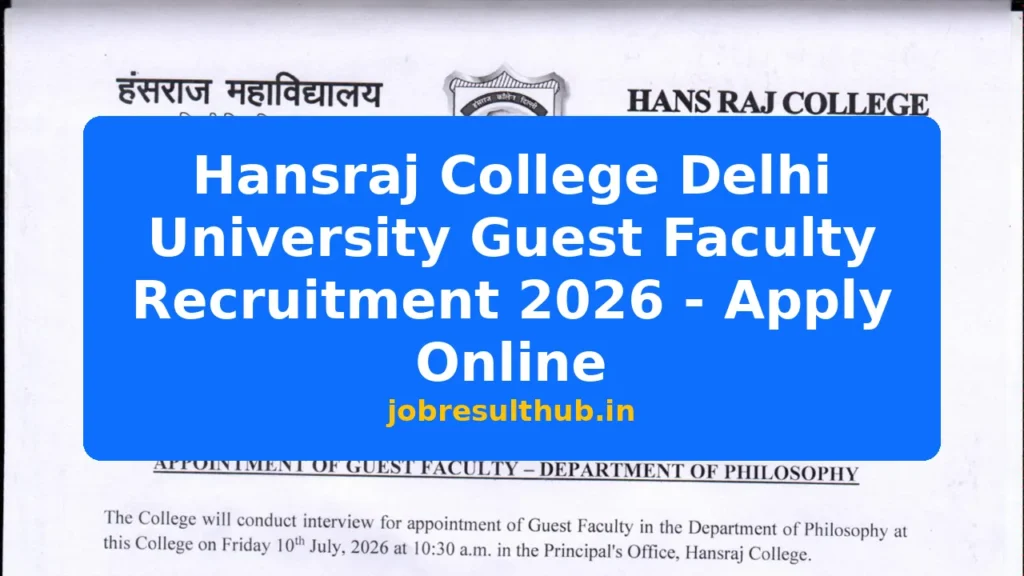 Hansraj College Delhi University Guest Faculty Recruitment 2026 - Apply Online - 437 Posts