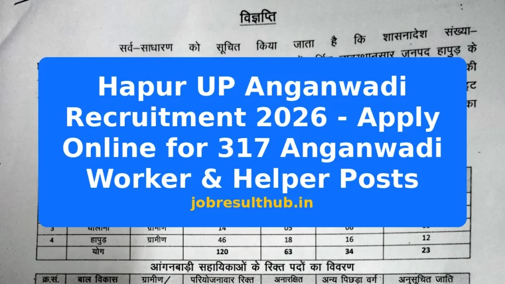 Hapur UP Anganwadi Recruitment 2026 - Apply Online for 317 Anganwadi Worker & Helper Posts - 2026 Posts
