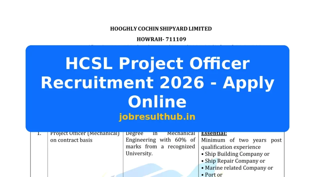 HCSL Project Officer Recruitment 2026 - Apply Online - 2026 Posts