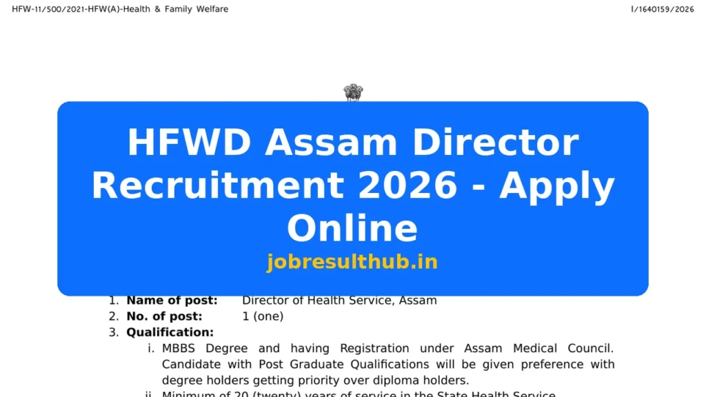 HFWD Assam Director Recruitment 2026 - Apply Online - 2026 Posts