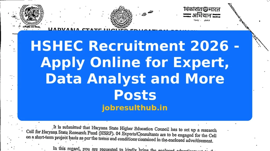 HSHEC Recruitment 2026 - Apply Online for Expert, Data Analyst and More Posts - 2026 Posts
