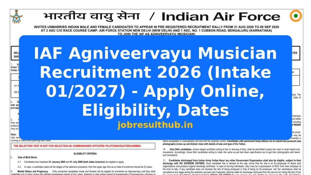 IAF Agniveervayu Musician Recruitment 2026 (Intake 01/2027) - Apply Online, Eligibility, Dates - 734 Posts