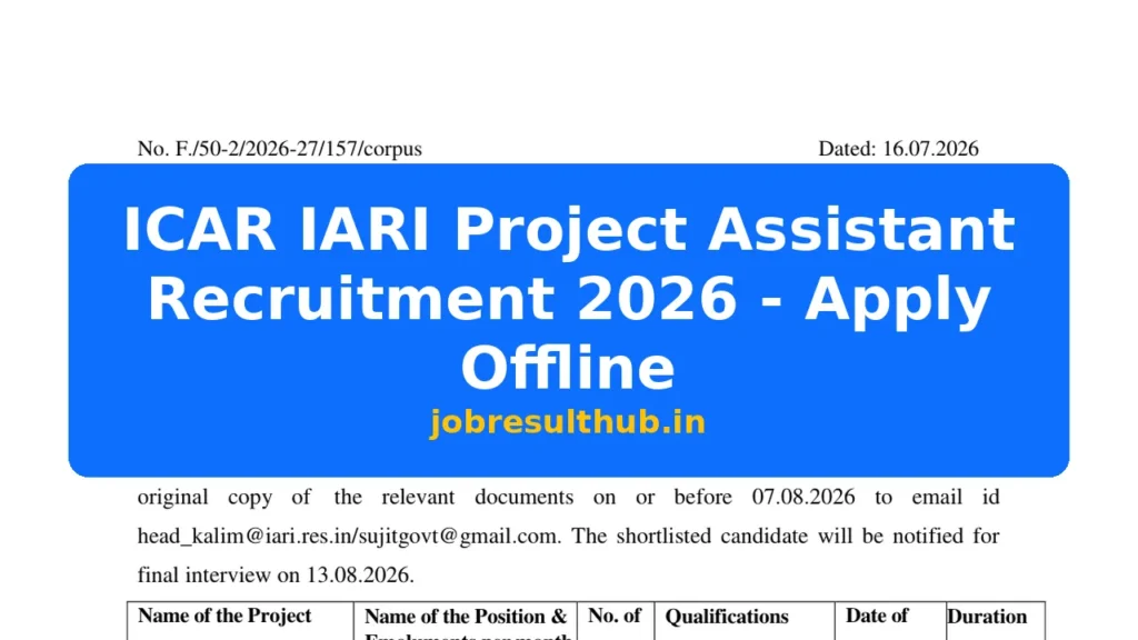 ICAR IARI Project Assistant Recruitment 2026 - Apply Offline - 2026 Posts