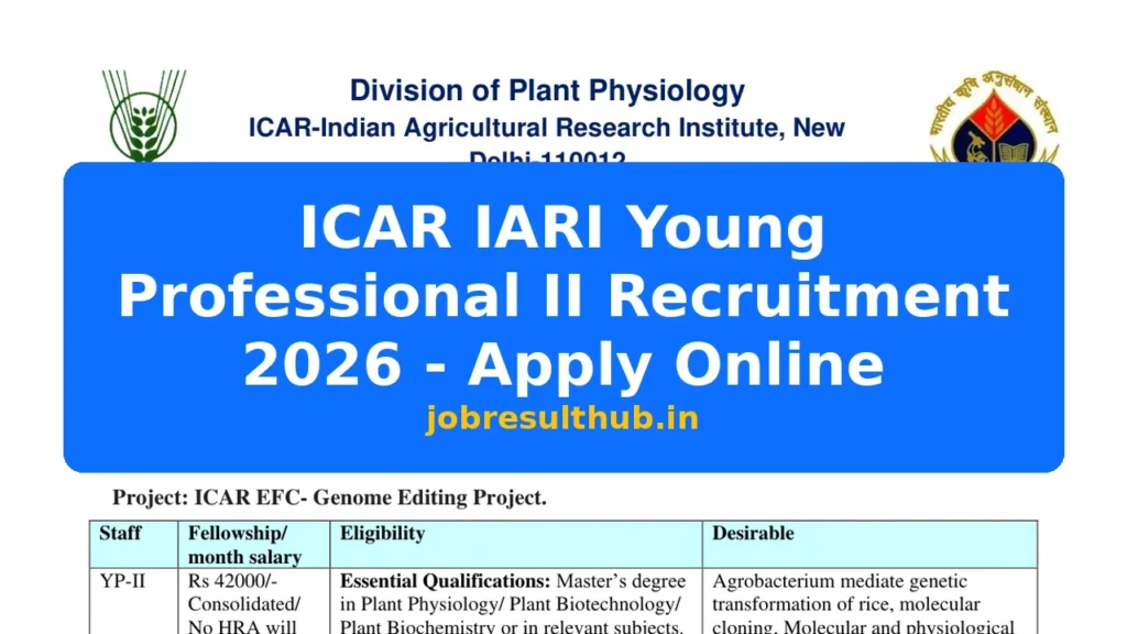 ICAR IARI Young Professional II Recruitment 2026 - Apply Online - 2026 Posts