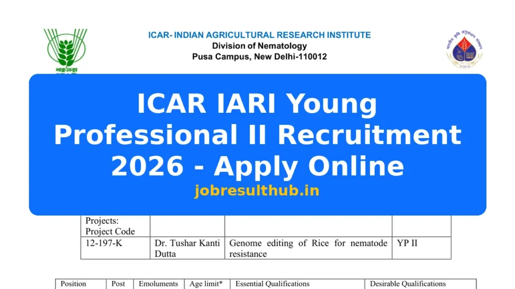 ICAR IARI Young Professional II Recruitment 2026 - Apply Online - 2026 Posts