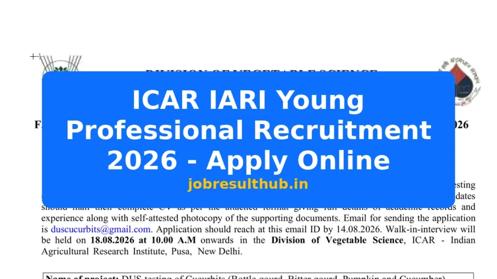 ICAR IARI Young Professional Recruitment 2026 - Apply Online - 2026 Posts